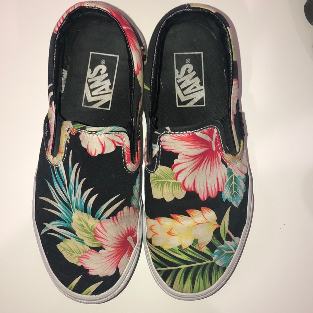 Hawaiian print slip on vans